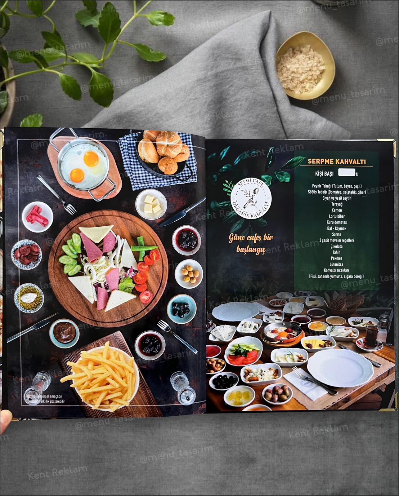 Sevgi Cafe Foça kurumsal restoran cafe menü tasarımı ve baskısı